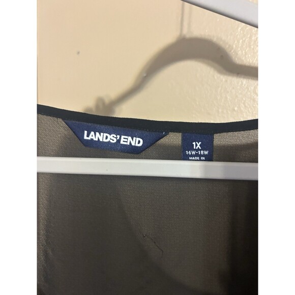 Lands End Women Swim Cover up Tunic Size 1X Sheer Black Floral Trim Beach Palm - Picture 3 of 8